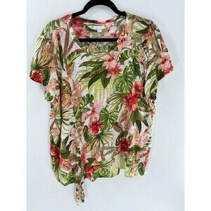 Women's J Jill Love Linen Floral Short Sleeve Top Size L